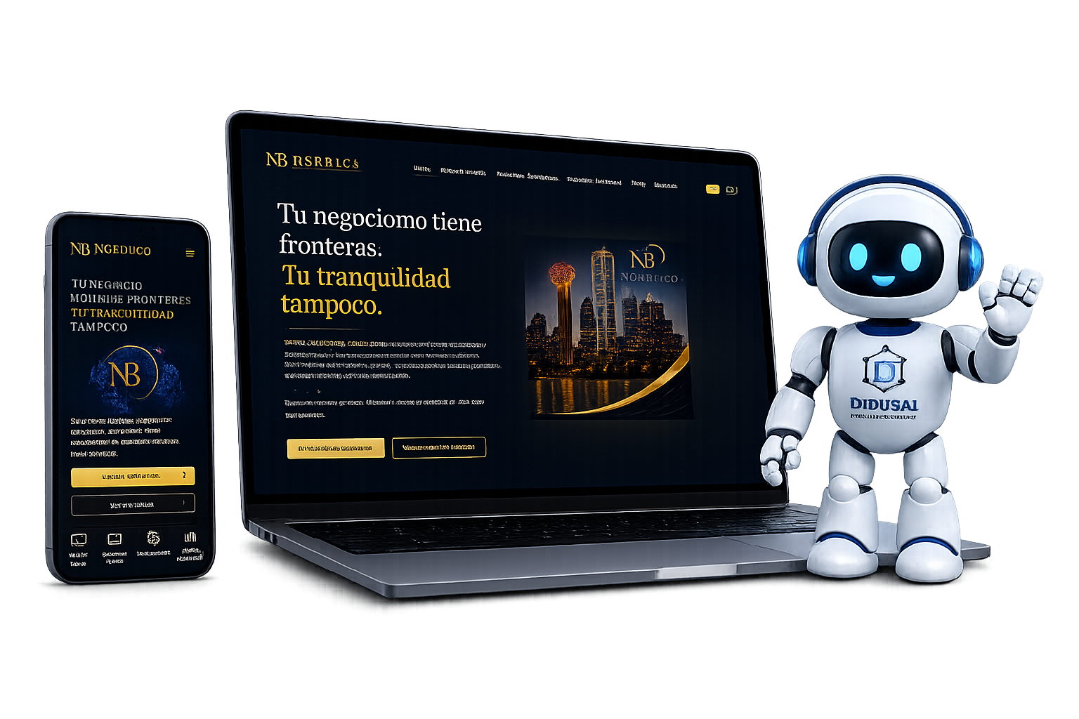 Sitio web profesional mostrado en diferentes dispositivos